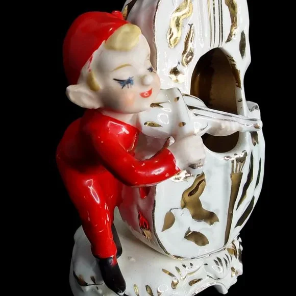 Vtg 1956 Lipper & Mann Red Pixie Elf Playing Violin Cello Musical Figurine Japan - Picture 9 of 13